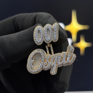 <b>Custom</b> 001 Number Bail Script <b>Name</b> Pendant 925 Sterling Silver VVS Moissanite Iced Hip Hop <b>Necklace</b> Yellow Gold Pave Jewelry - Product Image 3