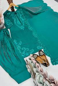 Premium Roman Glass Embroidered Palazzo <b>Suit</b> Set with <b>Fancy</b> Cut Work & Faux Georgette Dupatta - Product Image 5