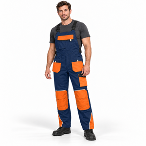 Salopette de travail industrielle OEM pour homme en coton, confortable, respirante, avec poches cargo, empiècements contrastants aux genoux et bretelles réglables - Product Image 4