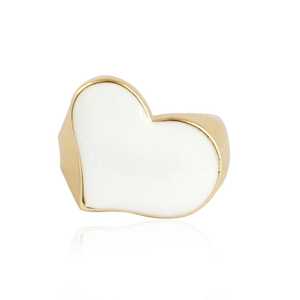 Anillo de Corazón Esmaltado en Blanco, Plata de Ley 925, Chapado en Oro de 14K, Banda Ajustable de Latón, Joyería Hecha a Mano para Mujer - Product Image 2