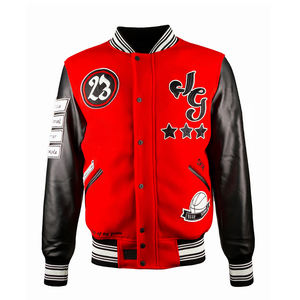 Chaqueta Varsity de Alta Calidad para Adultos, Color Rojo y Manga de Cuero Negro, Logotipo Bordado en Chenille, Chaqueta Varsity de Béisbol - Product Image 1