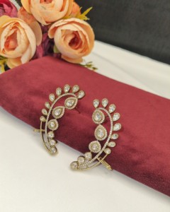 Elegant Pear Cut Kundan Glass Gemstone <b>Ear</b> <b>Cuffs</b> For Wedding Festivals Women Festival Party Wear Curved <b>Ear</b> Designer Collections - Product Image 5