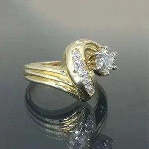 Real Moissanite Round Cut Women's Engagement <b>Ring</b> 925Sterling Silver 14K Gold Plated Vintage <b>For</b> <b>Men</b> And Women - Product Image 3