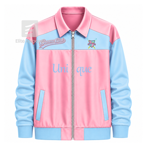 Chaqueta cortavientos personalizada de la hermandad Gamma Phi Delta con logo bordado en azul cielo y rosa, estilo casual para mujer con forro de poliéster. - Product Image 1