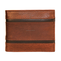 Dompet Lipat dua RFID pria, kulit sapi asli ramping Premium, penutupan lipat panjang pendek dengan Logo kustom