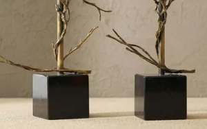 Modern Rustic Brass Twig & Branch Pillar <b>Candle</b> Stands – <b>Set</b> of 2 Sculptural Botanical Pedestals for Dining Table Centerpiece - Product Image 5