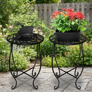 Soporte Decorativo para Plantas de Metal Cromado Moderno con Bandeja Circular Recortada, Patas Curvas y Base en X Resistente para Jardín y Hogar - Product Image 5