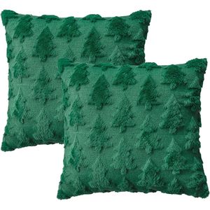 Funda de Cojín de Felpa Suave con Diseño de Árbol de Navidad Verde Jacquard de Piel Sintética, 18 x 18 Pulgadas, Decoración Festiva de Invierno para el Hogar - Product Image 2