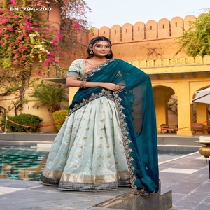 Beautiful Slub Kota with Zari Weaving work with Paithani(Jacquard) Border Lehenga-<b>Beads</b> work Blouse-Work Dupatta Woman Fashion - Product Image 1