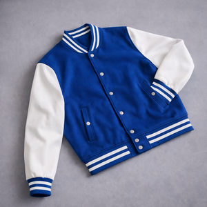 Veste universitaire élégante bleue et blanche avec emblème couronne sur le devant – Veste Letterman personnalisée pour homme et femme, imperméable, respirante, à capuche - Product Image 6