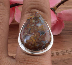 Bague en argent sterling 925 avec pierre précieuse en jaspe rouge naturel pour femme, bijou classique pour mariage, fête, cadeau - Product Image 1