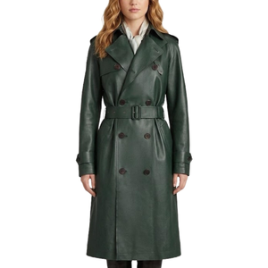 Manteau trench vert en cuir d'agneau véritable, écologique, formel, imperméable et respirant - Product Image 3