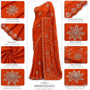 Sari indien en georgette pour mariée, vente en gros, broderie festonnée, tenue de mariage, sari traditionnel pour fête, orange, pour femmes - Product Image 3