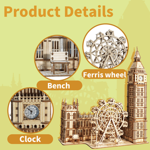 Puzzle 3D in Legno, Regalo di Natale Unico, Modello Big Ben, Kit di Costruzione Fai-da-Te per Decorazione Casa, Orologio da Scrivania Creativo per la Famiglia - Product Image 3