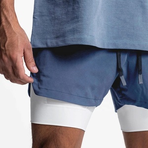 Short de sport classique à double couche pour hommes avec poches zippées Vêtements d'entraînement de fitness d'été pour la course à pied Service OEM disponible - Product Image 5