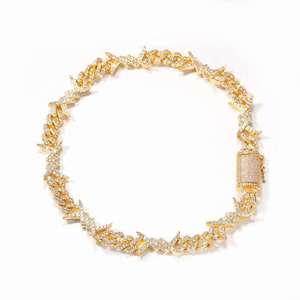 Unisex Rhodium Plated 18k Solid Gold Geometric Chain <b>Bracelet</b> with Natural Stone Inlay Hiphop Style Wedding Fashion Jewelry - Product Image 4