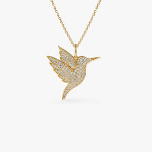 Unique Pave Moissanite Hummingbird <b>Necklace</b> Pendant 14k Gold Plated <b>Layer</b> Women's Pendant <b>Necklace</b> 925 Sterling <b>Silver</b> Jewelry - Product Image 1