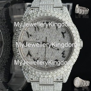 Montre pour homme Mossonaite entièrement sertie de diamants, nouveau design exceptionnel, boîtier en verre, mouvement mécanique, résistance à l'eau 10 bars - Product Image 1