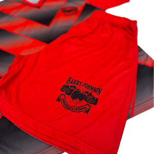 Ensemble de maillots de football pour hommes Harry Johnson Production, dégradé rouge et noir, col en V, manches courtes, polyester respirant, uniforme - Product Image 3
