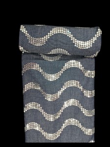 Hot Sale Premium <b>Navy</b> Blue Denim Fabric with Silver Sequin Wave Embroidery - 100% Cotton Base Sequin Work Material - Product Image 3