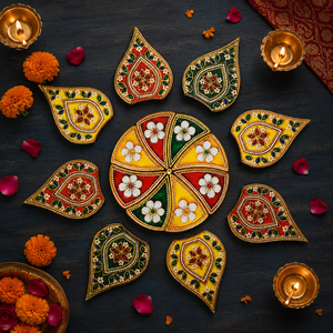 Kit Rangoli en bois bleu ciel de qualité supérieure, Mandala carré traditionnel fait main, Art de sol, Décoration Diwali et Centre de table de mariage - Product Image 6