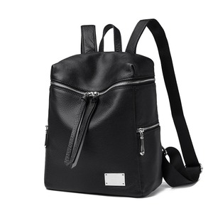 Sac à dos vintage minimaliste en cuir véritable noir, imperméable et écologique, sac à bandoulière simple/double pour femme, pour le travail et le shopping - Product Image 2