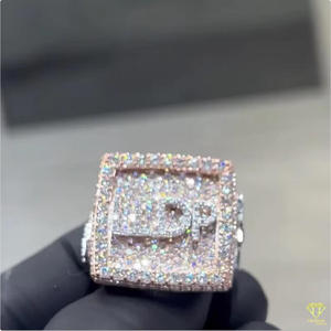 Lab Grown Diamond Iced Out Custom <b>Initial</b> <b>Ring</b> in 14K Rose Gold Micro Pave Hip Hop Statement <b>Ring</b> for Men Luxury Designer <b>ring</b> - Product Image 4