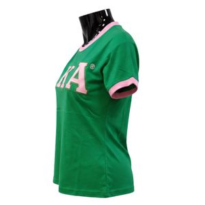Women Pink Green Black Ringer T Shirt Classic Letter Embroidered Casual <b>Top</b> Short Sleeve Fashion Apparel Stylish Everyday Wear - Product Image 2