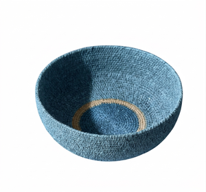 Cuenco Redondo de Mimbre Tejido Estilo Bohemio, Azul Natural, para Servir, Decorativo, para Mesa de Comedor, para Guardar Objetos - Product Image 1