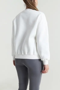 Sudadera Oversize Blanca de Forro Polar Transpirable para Mujer, Cuello Alto, Manga Larga, Tallas Grandes, de Algodón Tejido, para Otoño y Primavera - Product Image 2