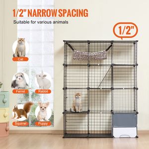 Grande Gabbia per Gatti a 4 Livelli 104 x 36 x 140 cm, Recinto in Filo d'Acciaio Smontabile con Lettiera, Amaca, Rampa e Scale per Allevamento Interno - Product Image 6