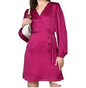 Elegant Pink Above Knee Wrap Dress for Women - Effortless Style with Flattering Fit & Flow, Perfect for Any Occasion