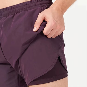 Shorts de sport personnalisés légers en tissu extensible à quatre sens, taille élastique, couleur unie, double doublure, en nylon et élasthanne pour hommes - Product Image 5