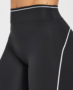 Leggings Ligeros para Mujer, Cintura Alta, Largos, Negros, de Spandex y Nailon, Tejido de Punto, Corte Holgado, con Rayas Laterales Blancas, para Todas las Temporadas - Product Image 4