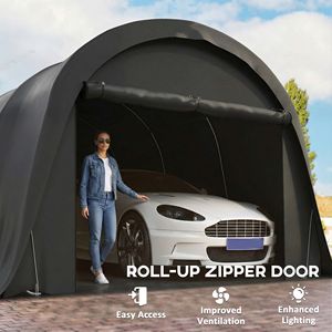 Abri de voiture robuste 12 x 23,6 gris foncé UPF50+ – Tente de garage portable avec structure galvanisée et grande porte - Product Image 6