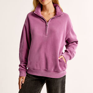 Sweat-shirt polaire respirant à capuche pour femme, demi-zip, manches longues, couleur unie, poche kangourou, logo frontal, style streetwear hiver - Product Image 2