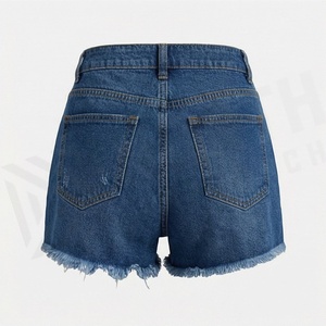Shorts de mezclilla de algodón para mujer, de cintura alta, desgastados, casuales de verano, con estampado, deshilachados, con botones, talla grande, color personalizable - Product Image 2