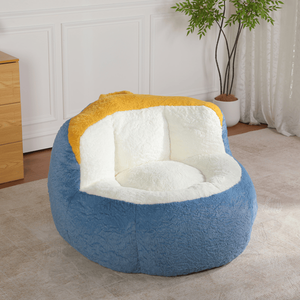 Oversized Multicolor Faux Fur <b>Bean</b> <b>Bag</b> <b>Sofa</b> Large Living Room Lounger with Shredded Sponge Fill No Assembly Required - Product Image 2