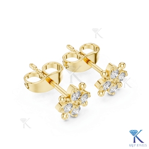 Lab Grown Diamond Beaded Floral Snowflake <b>Stud</b> Earrings 4 Stone Cluster 14K 18K Solid Gold Luxury Women's Wedding Anniversary - Product Image 5