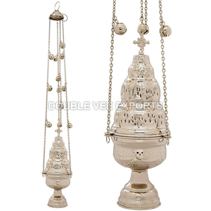 กระถางธูปทองเหลืองชุบนิกเกิลพร้อมกระดิ่ง 12 ตัว |   กระถางธูปสำหรับโบสถ์ - DOUBLE VEE EXPORTS - Product Image 2