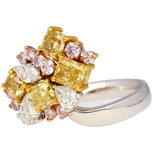 Bague grappe de fleurs pour femme, plaqué or 10K, diamant naturel taille coussin, sertissage à griffes, bijou glamour pour fiançailles et mariage - Product Image 2