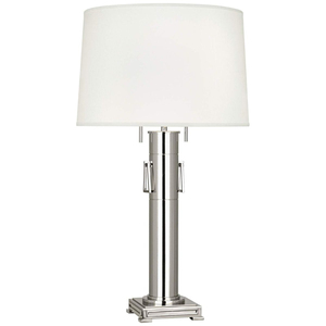 Lampe de table colonne en métal nickel poli moderne avec abat-jour noir pour table à manger, lampe décorative à prix abordable - Product Image 4