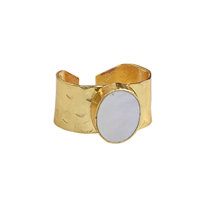 Anillo de banda ancha de nácar natural al por mayor, chapado en oro, anillo llamativo de concha, joyería de diseñador, suministro a granel - Product Image 4