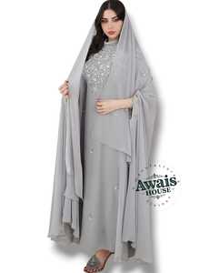 AWAIS HOUSE Women's Middle Eastern Ethnic Lightweight <b>Plus</b> <b>Size</b> Floor-Length Hand Beaded Sequined Georgette <b>Kaftan</b> Abaya Party - Product Image 3