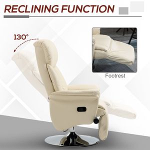 Cream White PU Leather Adjustable Recliner Chair with <b>Footrest</b> & Padded Arms Steel Base Recliner - Product Image 4