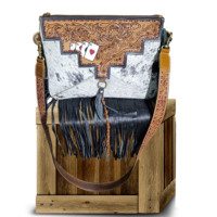 Sac à bandoulière en cuir de vachette occidental, à sangle unique, motif floral ciselé à la main, avec franges, style Rodeo Cowboy Bohème pour femme