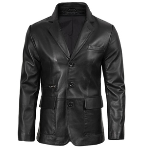 Blazer chauffant pour homme en cuir de vachette noir véritable, 100 % imperméable et respirant, grande taille, collection hiver 2026, qualité OEM supérieure, faible MOQ - Product Image 1