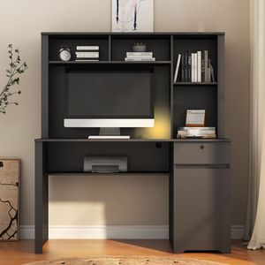 Executive Wood <b>Computer</b> <b>Desk</b> with Hutch Bookshelf 3 AC Drawers for Teens Student Writing & Home Office Laptop Friendly - Product Image 6