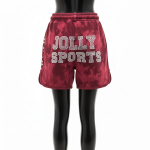 Shorts Premium para Mujer con Lavado Ácido, 280 GSM, Felpa de Algodón Suave, Color Borgoña, Panel Curvo, Logotipo con Pedrería Termoadhesiva - Product Image 2