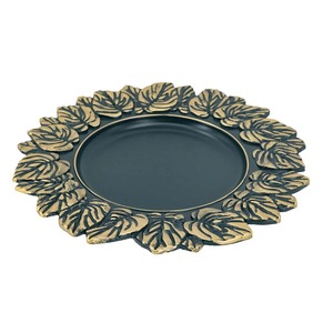 Premium <b>Black</b> Charger <b>Plate</b> With Gold Leaf Edge Design Suitable For Dining Table And Stylish Luxury Table Setting From India - Product Image 1